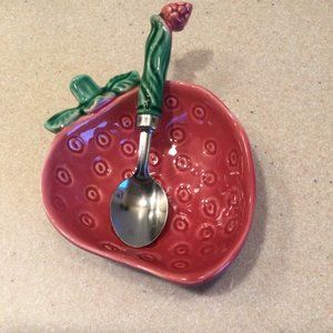 Vintage Strawberry Jam Bowl with Spoon